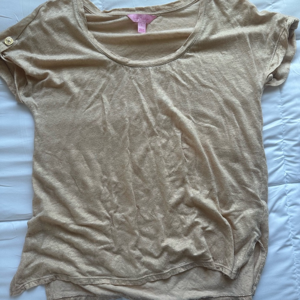 Lilly Pulitzer Tan Relaxed Cuffed Sleeve T-Shirt